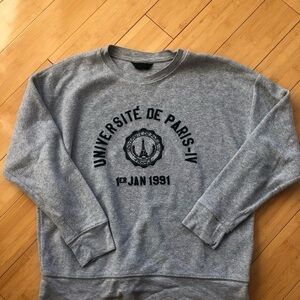 TopShop Université de Paris Gray Fleece Sweatshirt Crew Neck size 6 VGUC